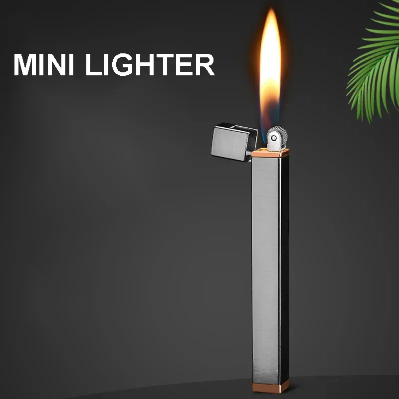 Slim Mini Lighter Refillable Butane Gas Convenient and Lightweight Cigarette Flame Lighter Grinding Wheel Metal Lighter
