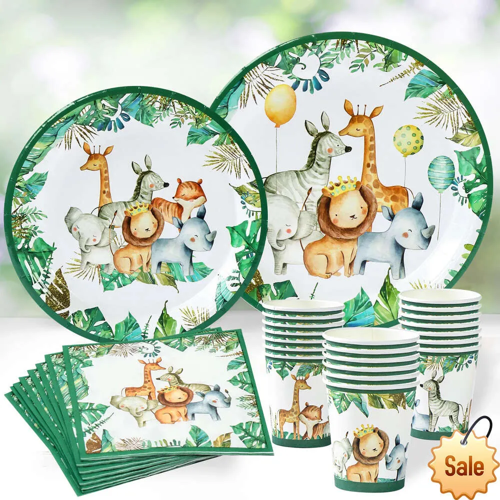 Jungle Animal Disponertable Tableware Forest Safari Födelsedagsfest dekoration Baby Shower Wild One Jungle Birthday Party Supplies Party Favor Holiday Supplies