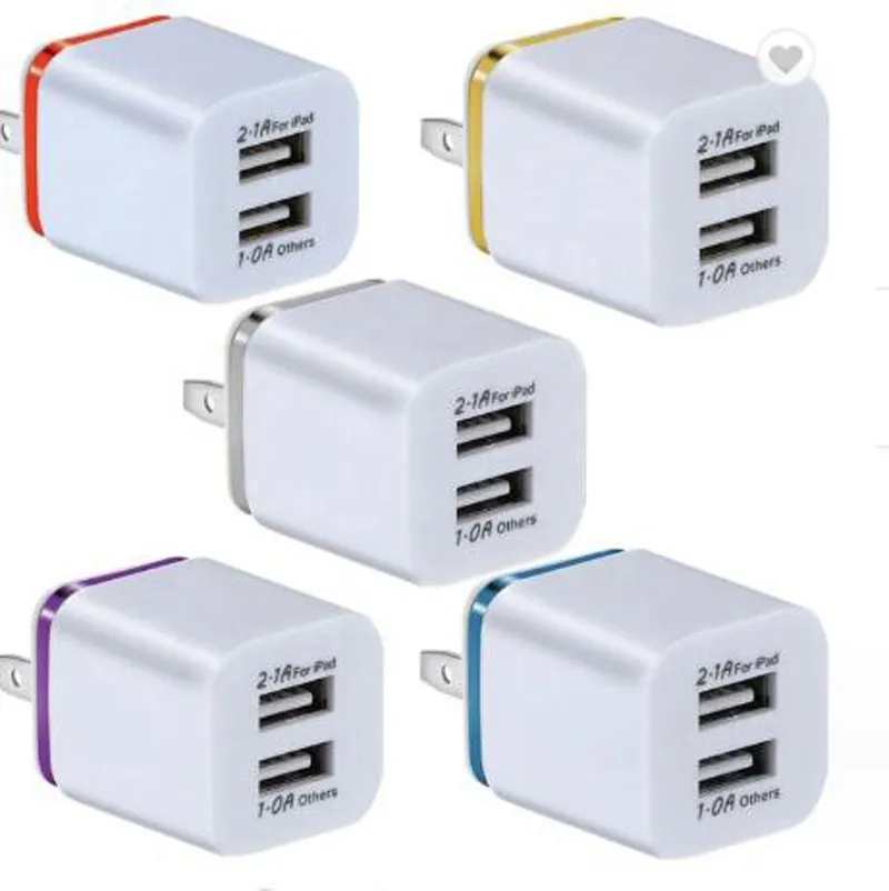 Ładowarka o wysokiej prędkości 5V 2.1A Podwójna zasilanie USB 2 porty Adapter dla iPhone'a 7 8 Plus x 11 12 13 14 15 Samsung Xiaomi LG Smart Mobile Phone