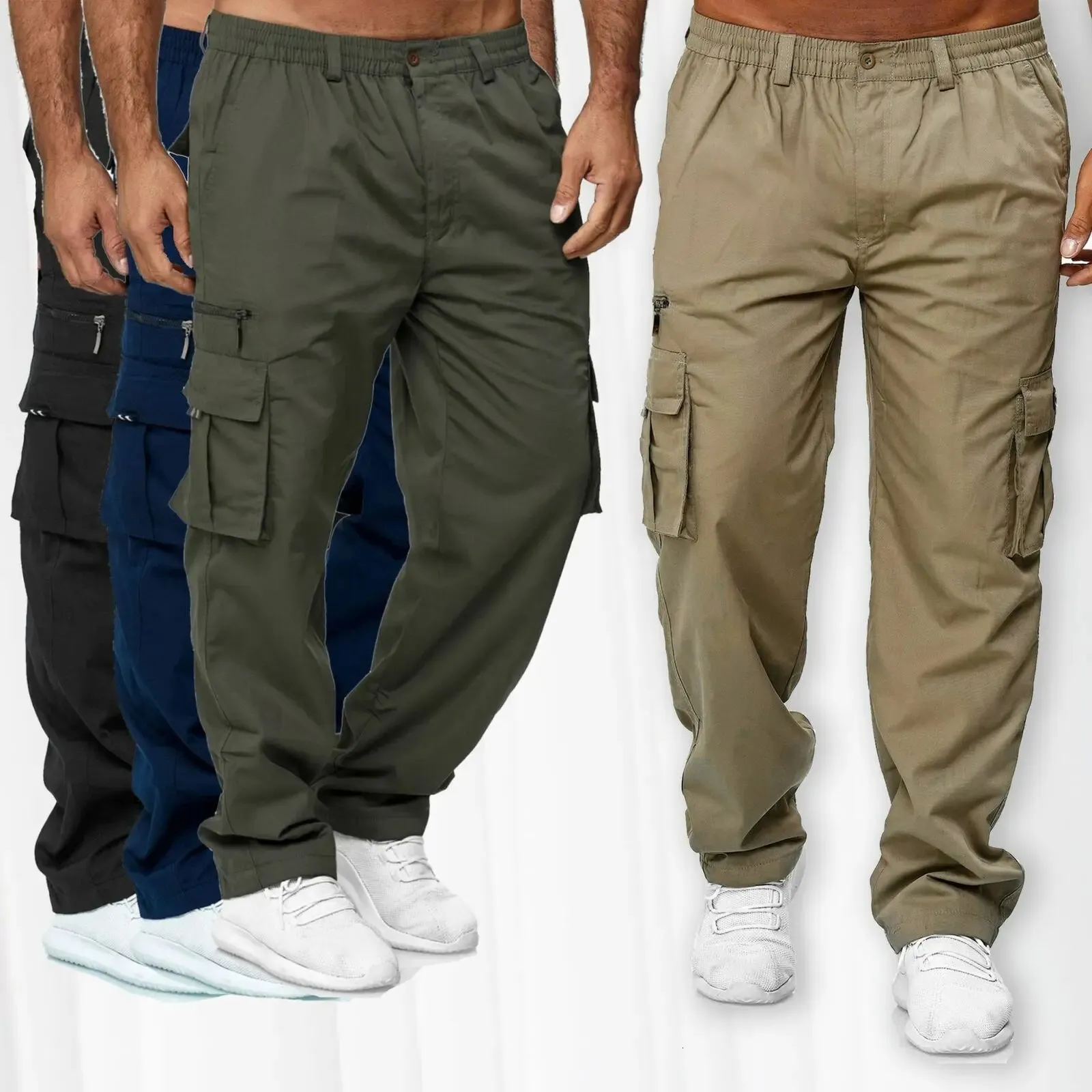 Men s Jeans 2023 Men Cargo Pants Summer Work Trousers Stretch Waist Loose Multi Pocket Casual Sports Outdoor Wearing 231219