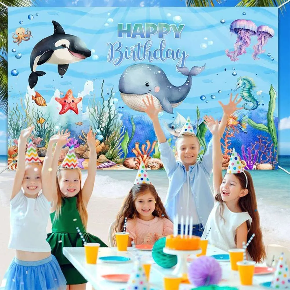 Backdrop De Fiesta De Cumpleaños, Decoración De La Fiesta Temática Náutica:  Pancarta De Aventura Submarina Con Diseño De Estrellas De Mar De Delfines  Para Las Celebraciones De Los Niños Decoración De La, image size:1000x1000