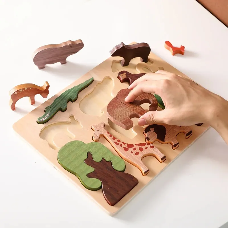 3D Puzzles Baby Toys 3D drewniane puzzle leśne zwierzęta Jigsaw Board Early Educational Montessori for Children Prezenty 231219