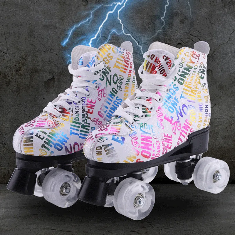 wholesale of New Illusionary English Double Row Skating Shoes by Manufacturers Adult Roller Skating Shoes Four Wheel Skating Flash Shoes for Men and Women