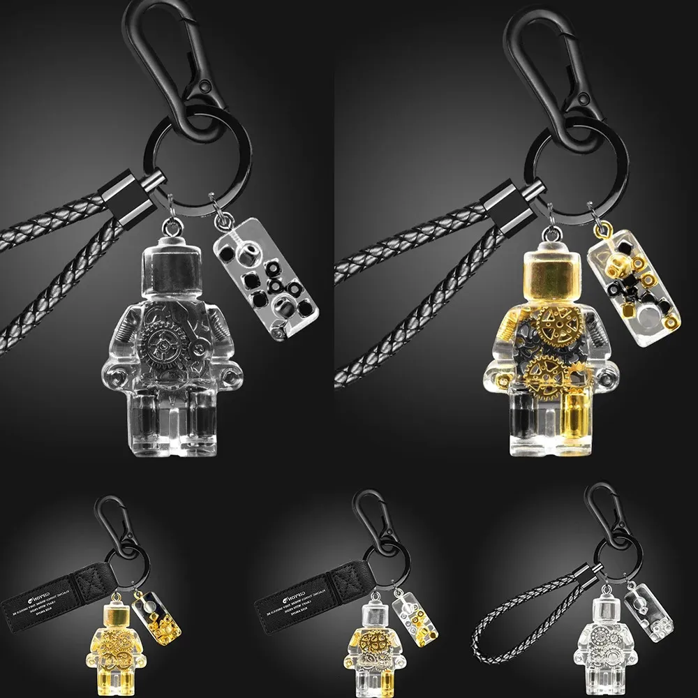 Pièces de sac Accessoires Géométrique Hiphop Punk Gear Robot Porte-clés En Cuir Corde En Métal Anneau Pendentif Pour Hommes Femmes Personnalité Cyberpunk Porte-clés 231219