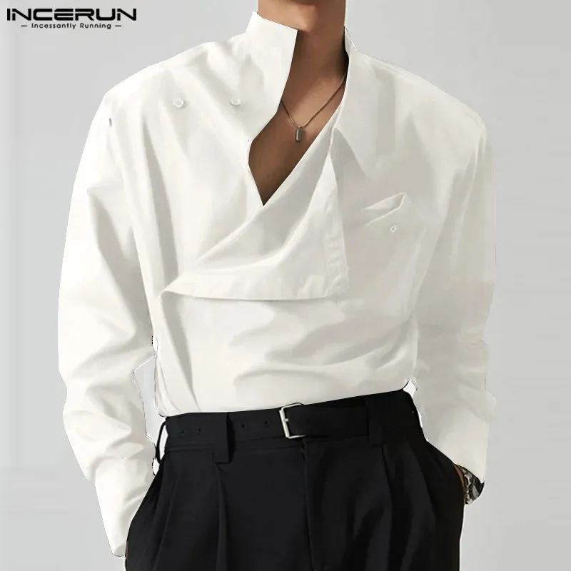 Herenpolo's INCERUN Tops 2023 Koreaanse stijl Diagonale sluiting Effen Eenvoudig Alle matcg Blouse Mode Casual Overhemden met lange mouwen S 5XL 231219