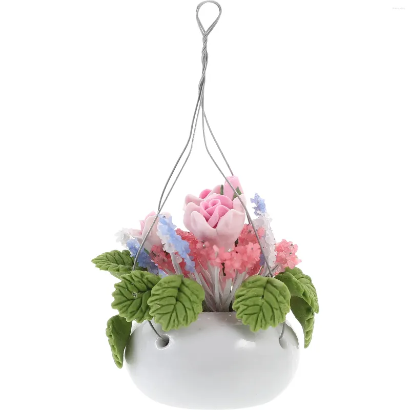 Fleurs décoratives 1pc 1/12 mini, ornithologie de la maison rose rose rose panier de panier des fleurs modèle pour décoration intérieure (vert rose)