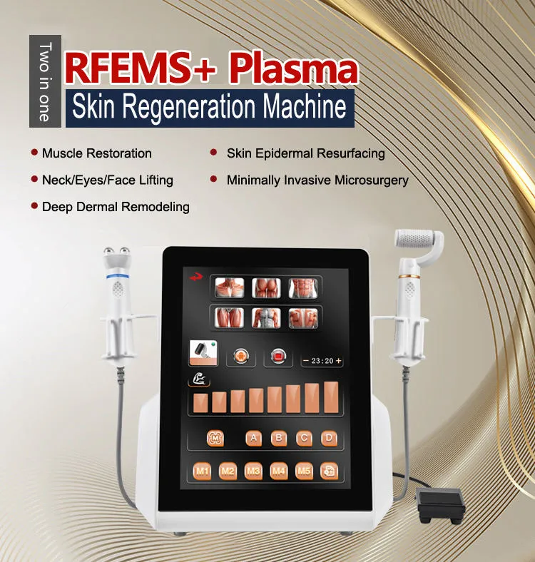 Desktop multifuncional 2 em 1 Plasma + EMS RF Suavização de pele Dissipar rugas Contorno facial Iluminador Diatermia Centro de estimulação muscular