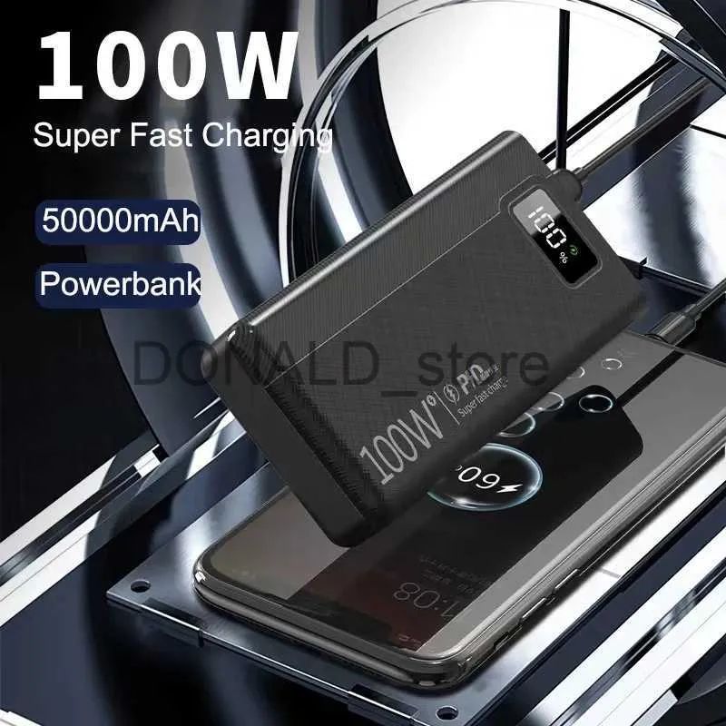 Bancos de energía para teléfonos celulares 100W Power Bank 50000mAh 4 Salida USB Carga rápida Powerbank portátil para iPhone 14 13 Pro Xiaomi Huawei Paquete de batería externa J231220