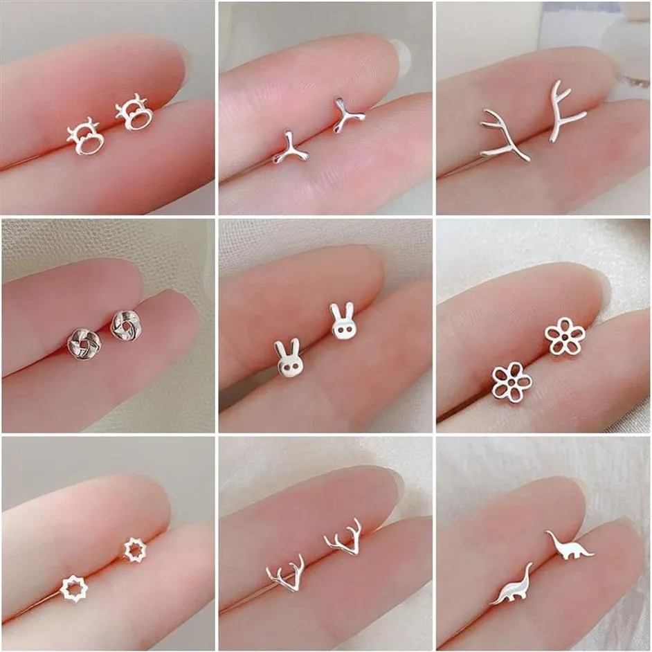 Stud mignon minuscule mini boucle d'oreille pour les femmes vache chat cerf couronne étoile coeur fleur animal fille adolescente dame datant bijoux cadeau 2802