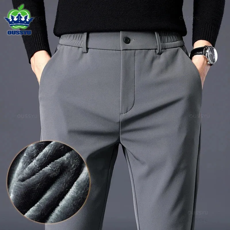 Winter Warm Wool Trousers Men's Thick Business Elastic Ultra Thin midje Jogging Korean Outdoor Sports Pants Set for Men 231220