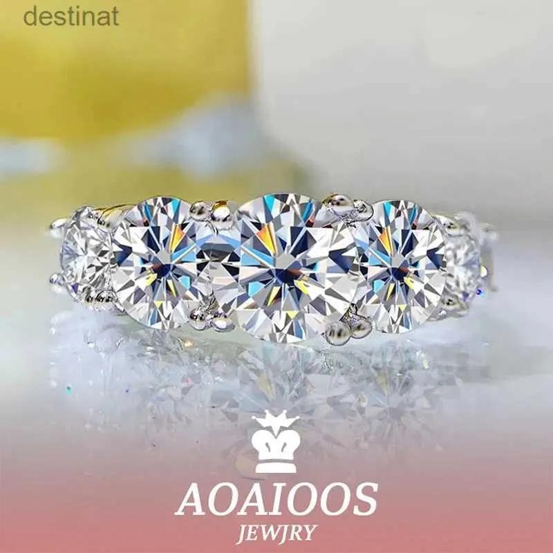Solitaire Ring AOAIOOS 18k Plated 3.6CT All Moissanite Rings for Women 5 Stones Sparkling Diamond Wedding Band S925 Sterling Silver Jewelry GRAL231220