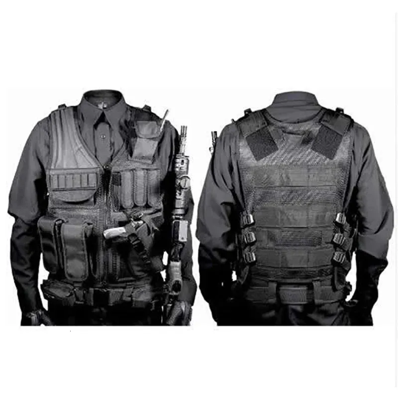 Mäns västar Multi-Pocket Swat Army Tactical Vest Military Combat Body Armor Vests Security Hunting Outdoor CS Game Airsoft Training Jacket 231219