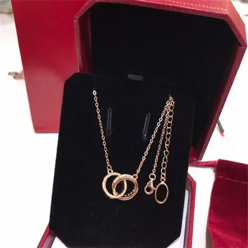 Luxury Fashion Necklace Designer Jewelry party Sterling Silver double rings diamond pendant Rose Gold necklaces for women fancy dr332e