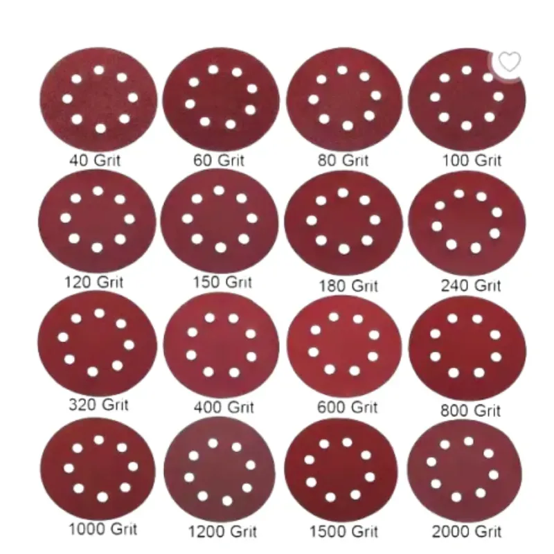 Großhandel Roter Sand 5 "8-Loch-Beflockungsschleifpapier Alumina 125 Luftschleif-Polierschleifpapier-Set 10 Stück von jedem groben Sand