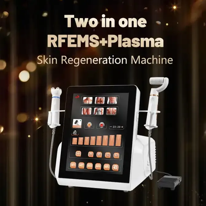 Portátil 2 em 1 EMS RF + Máquina de laser de plasma ruga de acne Remover EMS Plasma Microcorrente Face Skin Apertenando Salão Anti-Inflamatório