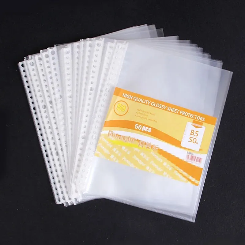 50 B5 Transparent Sheet Protectors: 26-Hole, 5C Thickness - Perfect for ...