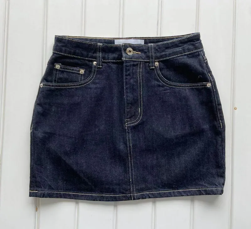 Denim korta kjolar kvinnor hög midja sping sommar mode casual bomull denim kjol