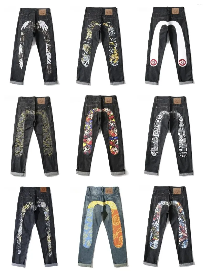 Jeans da donna Pantaloni a vita bassa giapponesi Retro Hip-hop Stampa di moda High Street Leisure Pantaloni slim dritti con cuciture ricamate