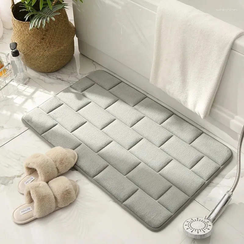 Tappetini da bagno Modello di piastrelle per pavimenti Tappetino per porta in rilievo Memory Foam Bagno Tappeto per bagno Ingresso in mattoni Camera da letto Piede assorbente Tappeto antiscivolo