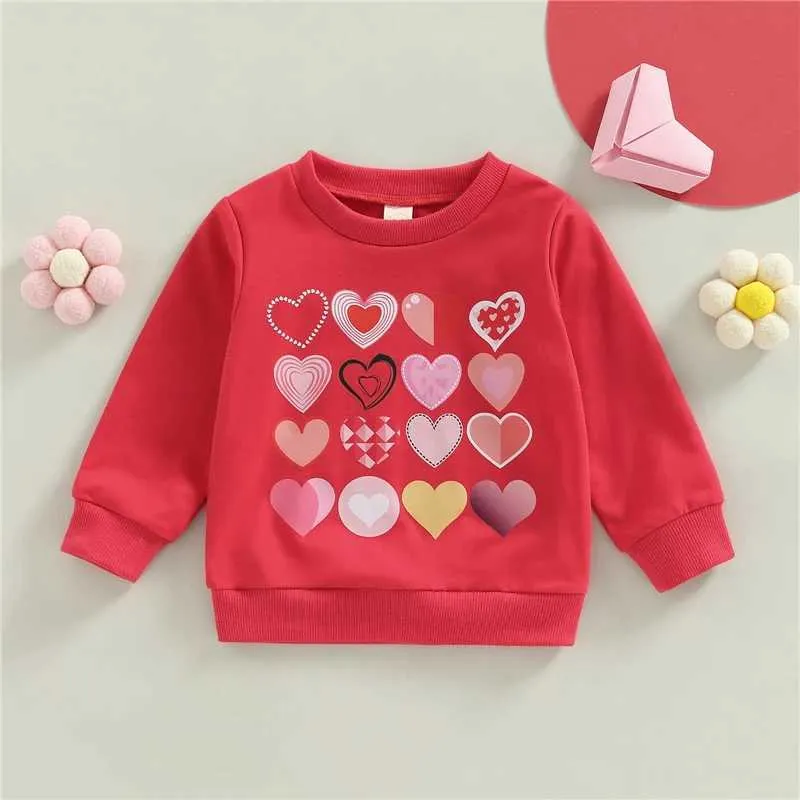 Pullover Saint-Valentin pour enfants Sweatshirt Sweet-shirt Automne Casual Heart Imprimez à manches longues T-shirt T-shirt Baby Girl Clothes Top L23121511