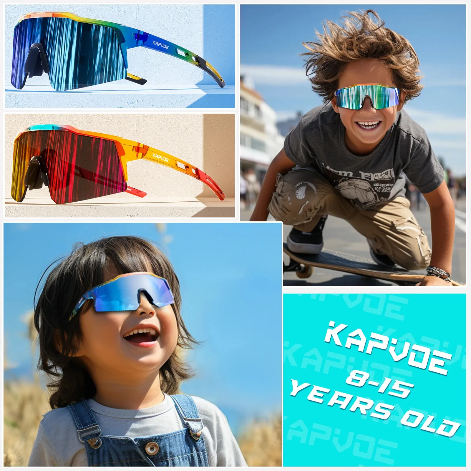 Skibrille Kapvoe UV400 Kinder Radfahren Sonnenbrille Jungen Mädchen Outdoor Fahrradbrille Kind Camping Brille MTB Angeln Sport Fahrradbrille 231219