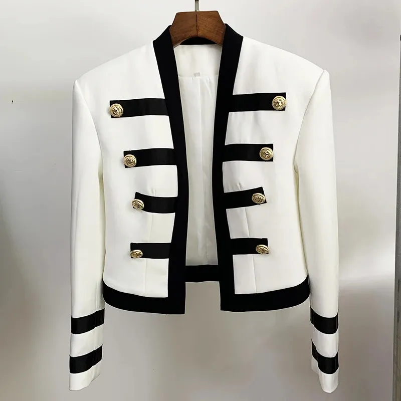 HIGH STREET est 2023 Designer Jacket Women's Color Block Collarless Lion Buttons Band 231220