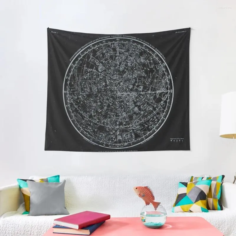 Tapestries Constellations Of The Northern Hemisphere | Pale Blue On Black Tapestry Wall Hanging House Decorations