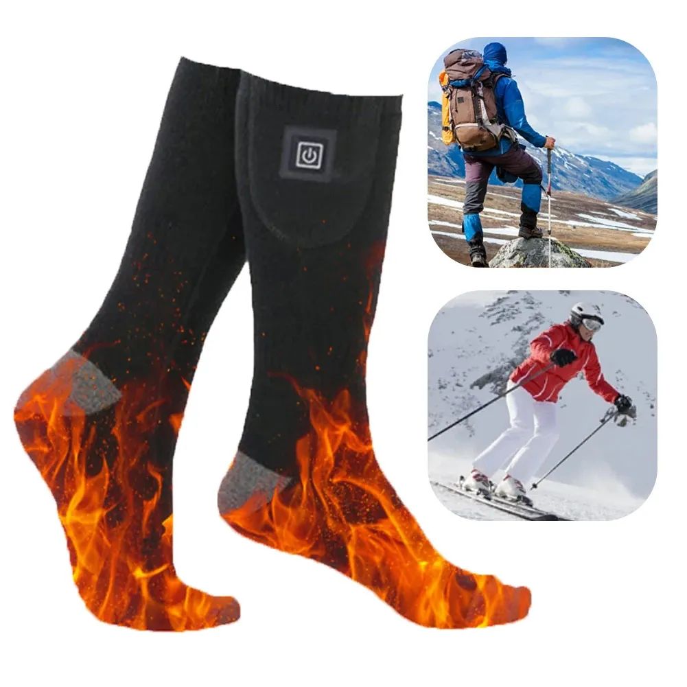 Chaussettes de sport Chaussettes chauffantes d'hiver Chaussettes thermiques 3 niveaux Chauffe-pieds chauffants pour hommes Chaussettes électriques Chaussettes chaudes Cyclisme Chaussettes chauffantes Ski Trekking 231219