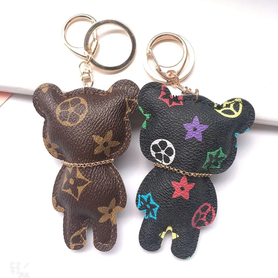 50 pieces Cute Bear Keychains Rhinestone PU Leather Flower Key Ring Car Key chain Jewelry Bag Charm Animal Keyring Holder