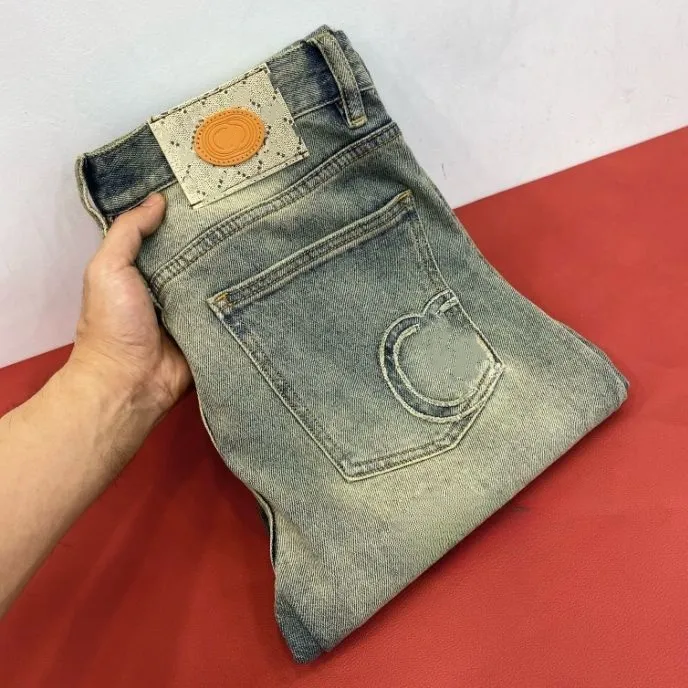 Jeans de créateur de mode de luxe pour hommes, denim monogrammé de luxe, moto décontractée, mode coréenne, pantalon lourd de marque Gongshi