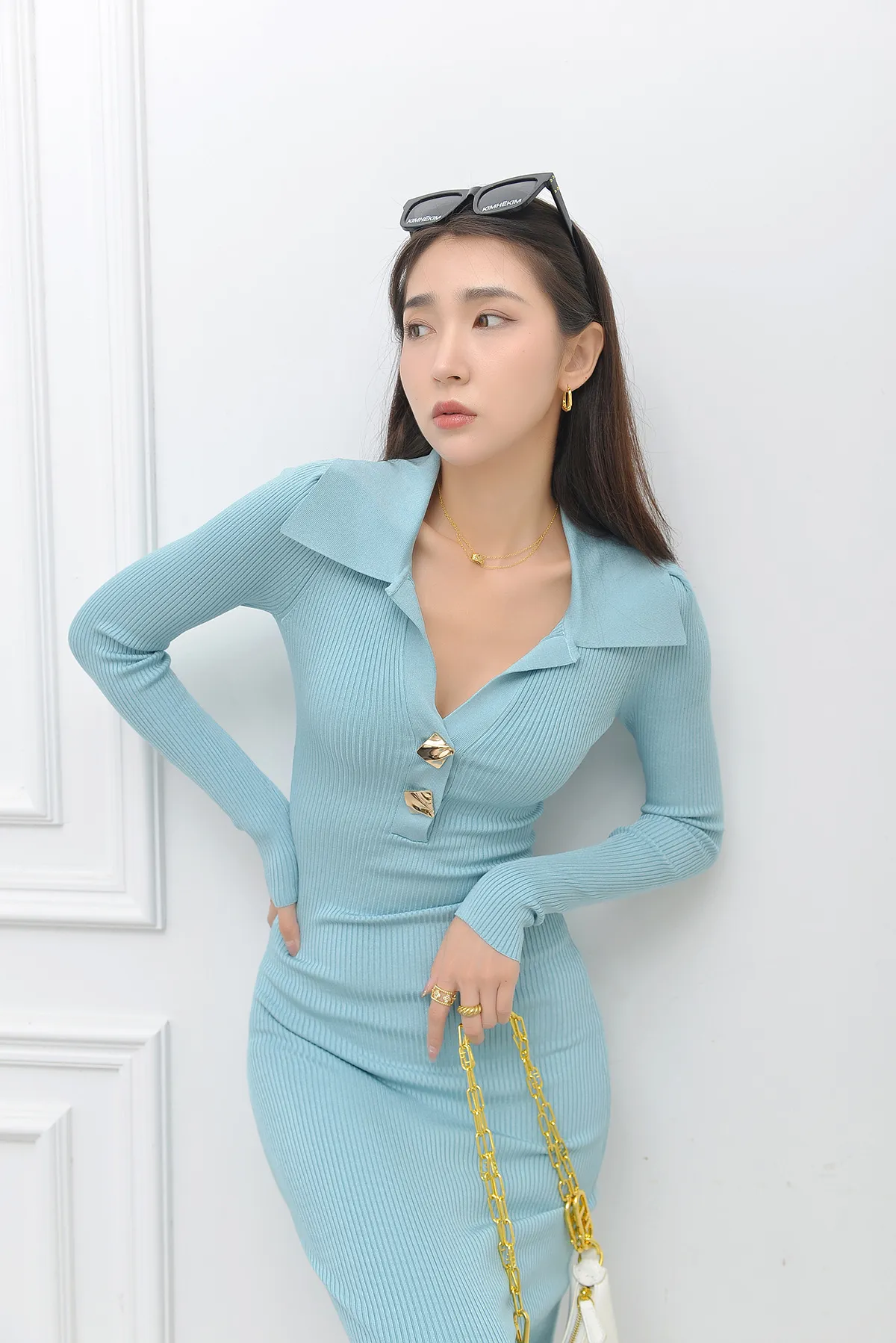 Self Portrait Light Blue Knit Dress Polo Neck,... From Zhuwofazai551188,  $106.64 In Bulk | DHgate.Com