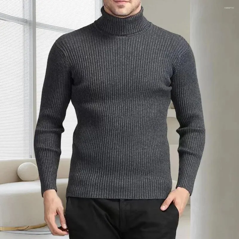 Pulls pour hommes Pull de couleur unie Pull à col roulé en tricot Slim Fit Chemise à fond côtelé Col haut Pull élastique pour hommes