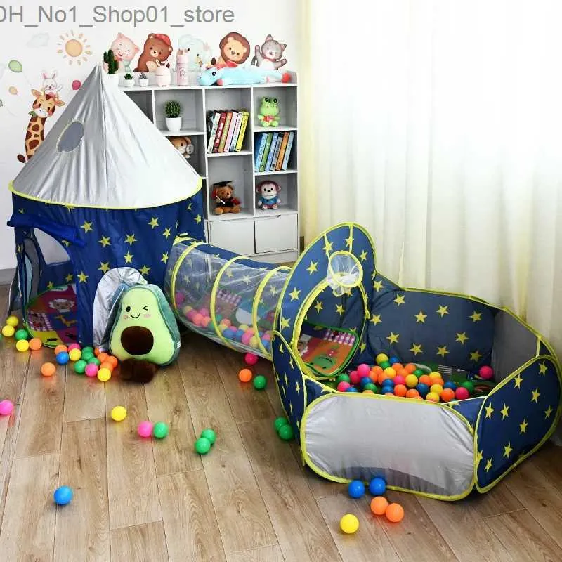 Toy Tents 3 In 1 draagbaar ruimteschip kindertent speelgoed Camping Tent Play House Crawling Tunnel Kids Ball Pool voor kinderen Pop-uptent Q231220