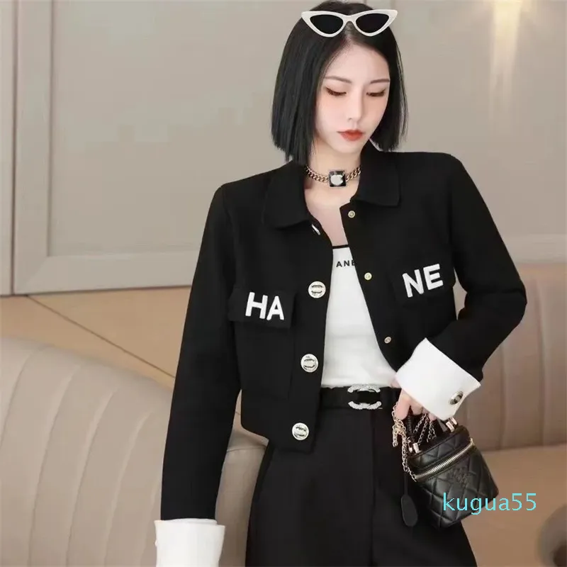 Autumn and Winter Fashion New High Heavy Diamond Black and White Color Sticked Cardigan rund hals långärmad enkelbröstad