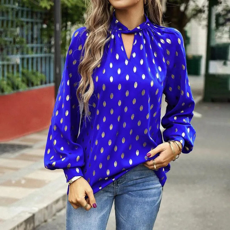 Kadın Bluzları Yıldızlı Gökyüzü Tunikleri Zarif Şifon Ayakta Yaka Puf Kolları Tees Kadınlar Pamuk İçin Uzun Kollu Tişörtler