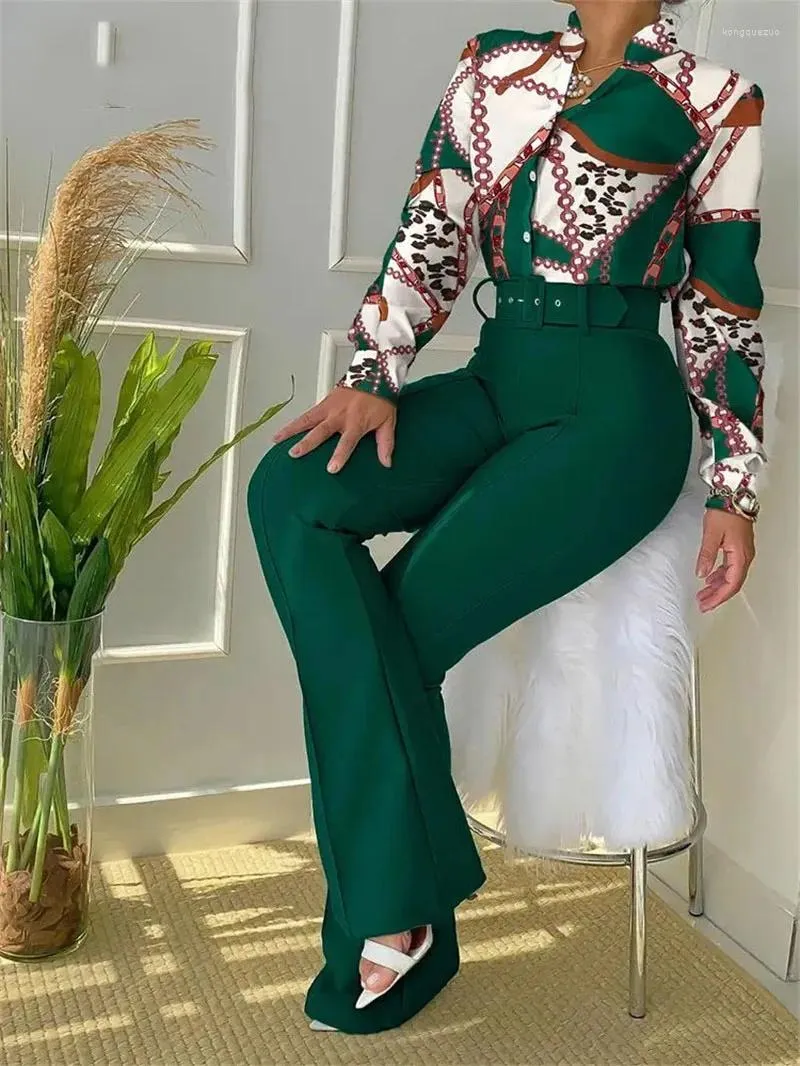 Pantaloni da donna Set Camicia casual stampata da donna a vita alta in due pezzi per le donne Abito elegante Abiti estivi 2024