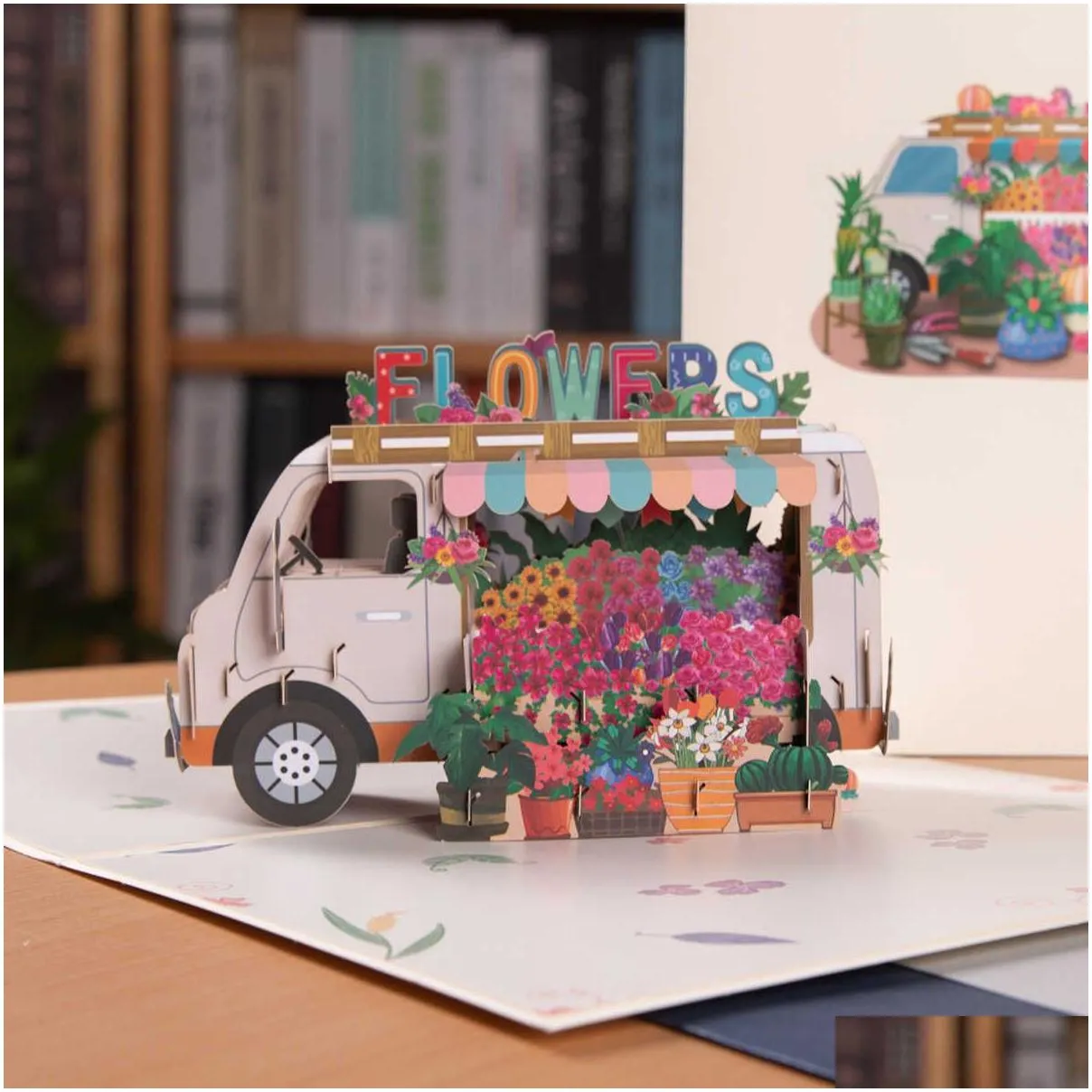 Gift Cards Gift Cards 3D Flower Truck Birthday Card For Wife Mom Daughter Mothers Day Greeting Drop Delivery Toys Gifts Gifts Dhkno