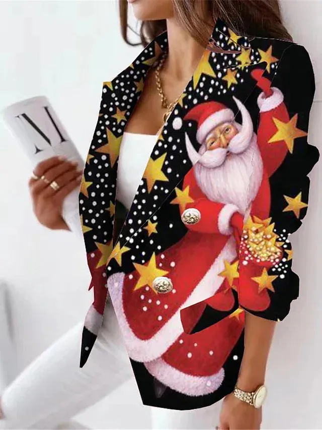 Natal escritório blazers moda feminina papai noel ternos manga longa blazer triplo breasted outwear feminino ternos de negócios boneco de neve 231220