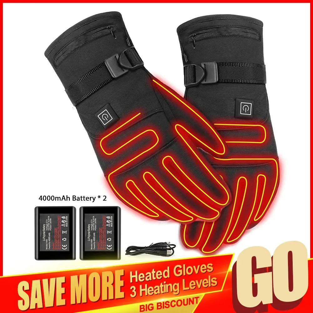 Elektrische beheizte Handschuhe mit 3 Level 4000 -mAh wiederaufladbare Batterie -Hitzehandschuhe Winter im Freien Wärme Skifahrer warme Handschuhe 231220