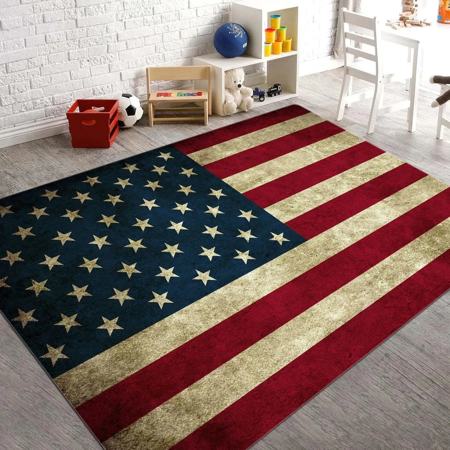 Alfombras Vintage Sala de estar Área Alfombra Bandera Americana Impresión Alfombra Bahía Ventana Mesa Mesa Hogar Dormitorio Suave Decorativo Piso Mat 231219