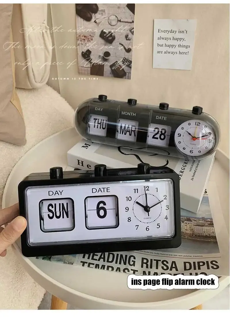 Vintage Flip Clock Mechanical Alarm Clock with Digital Jumping