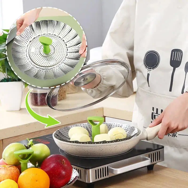 Rangement de cuisine en acier inoxydable, cuiseur à vapeur pliable pour légumes, bol alimentaire, panier, support de cuisson à la vapeur, accessoire de tiroir