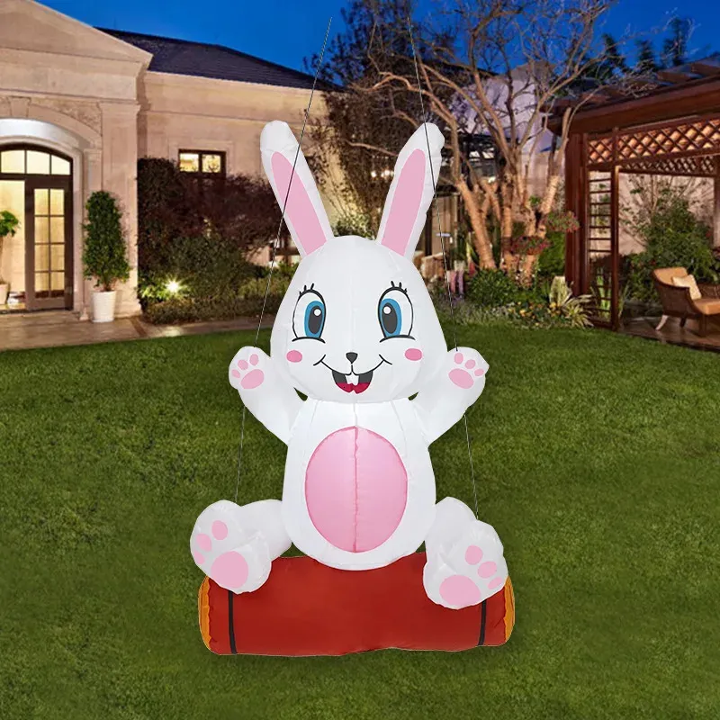 Inflatable Bouncers Playhouse Swings 4ft Lighted Easter Bunny Swing Blow Up Outdoor Toys Hanging Decoration for Party Yard Lawn Market Children Toy 231219