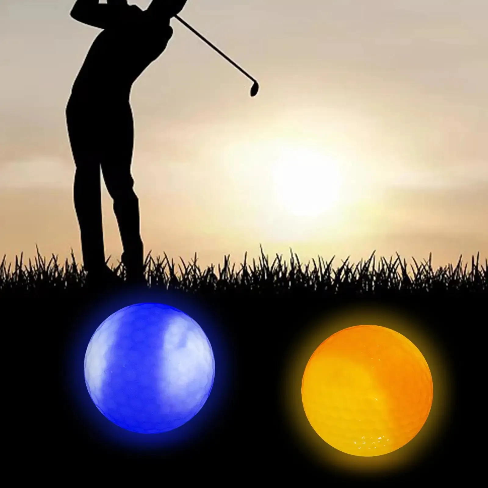 2 Pack Flashing Glowing Golf Ball Night Glow LED Luminous Sports Goods