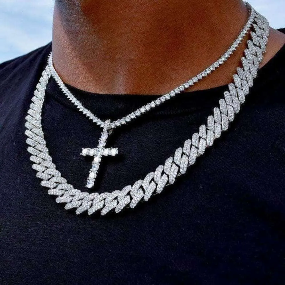 Provence Chain Diamond Miami Cuban Sterling Sier Platinum Hockey Necklace Men's And Women's Hip Hop Jewelry