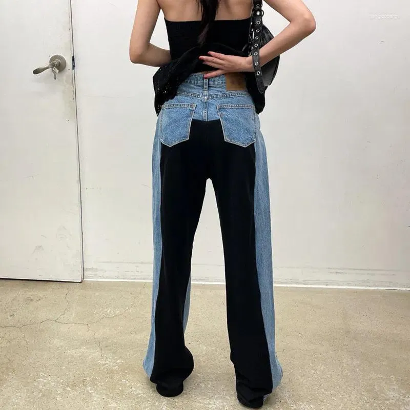 Kvinnors jeans 2023 mode lapptäcke rippade y2k baggy byxor för kvinnor kläder rak koreanska casual denim byxor roupas feminina