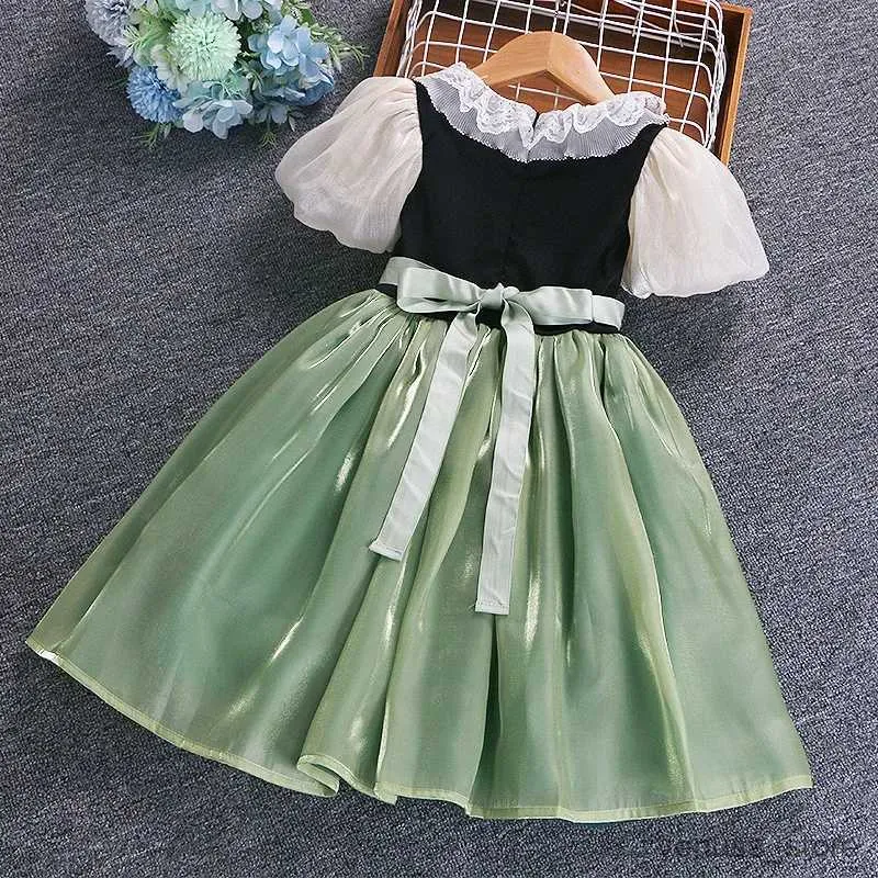 新しい子供のための女の子のドレス服夏の品質韓国スタイルアンナベビーガールワンピースプリンセスサンドレスドレスアップガールグリーンパーティー