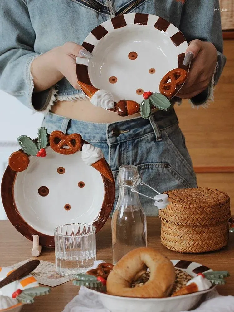 Plakalar Yaratıcı Yüksek Görünümlü Meyve Salata Kasesi Seramik Tabak İtalyan Makarna Yemeği Ev Kız Sevimli El-Painteddessertbowl