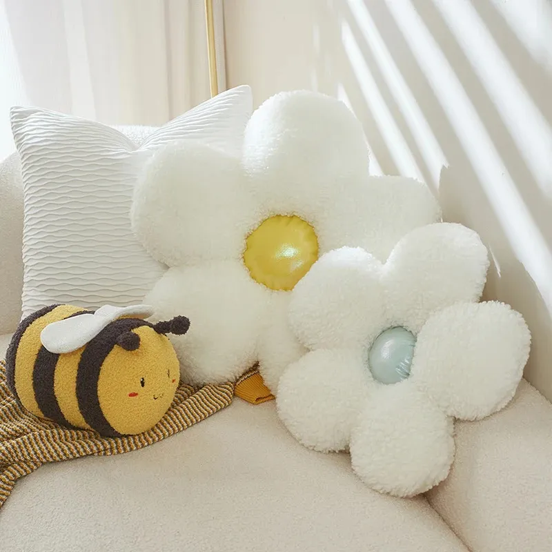 Mignon fleur abeille en peluche peluche douce fleur coussin coussin abeille douce poupée maison canapé décoration oreiller enfants cadeau 231220