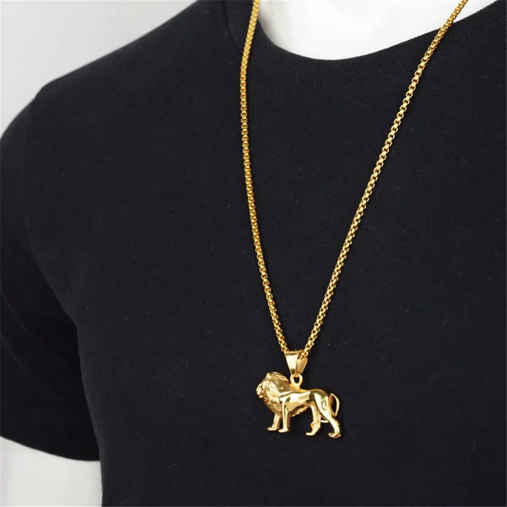 14k Yellow Gold Lion Necklace for Women Men Golden Color Lions Pendant Animal Jewelry,Africa Lion Ethiopian Best Gift